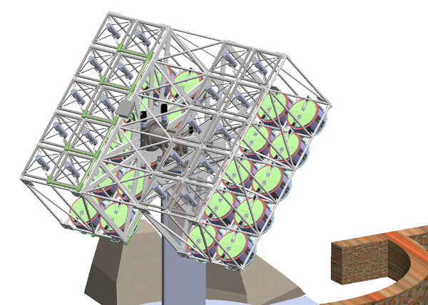 CAD rendering of the 20X telescope on a concrete pier
