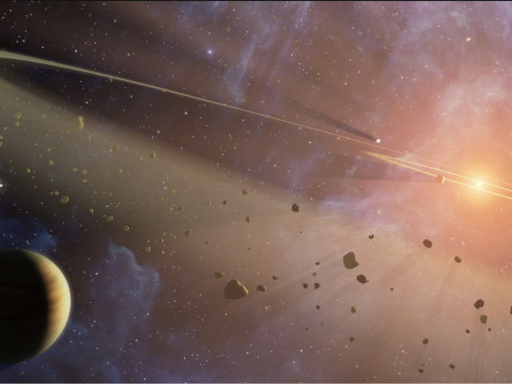 Steward Observatory’s Sai Krishanth is lead author on a new paper using Hubble data to define the deepest limits on scattered light emission from the Epsilon Eridani inner debris disk. (Image: artist's impression, showing asteroid belts and a planet orbiting Epsilon Eridani, NASA/JPL-Caltech)