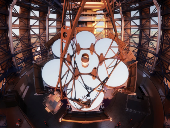 The University of Arizona produces all primary mirror segments for Giant Magellan Telescope. Each measures 27 feet (8.4 meters) in diameter, and the arrangement resembles petals of a flower.