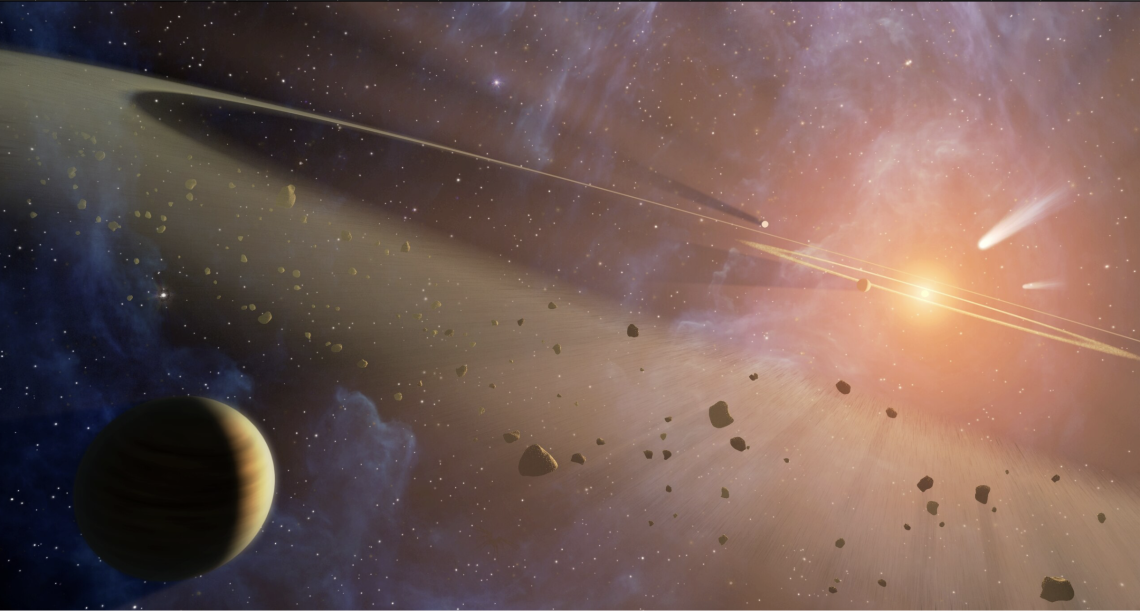 Steward Observatory’s Sai Krishanth is lead author on a new paper using Hubble data to define the deepest limits on scattered light emission from the Epsilon Eridani inner debris disk. (Image: artist's impression, showing asteroid belts and a planet orbiting Epsilon Eridani, NASA/JPL-Caltech)