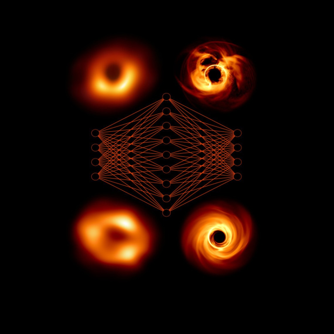 Artist impression of a neural network that connects the observations (left) to the models (right).