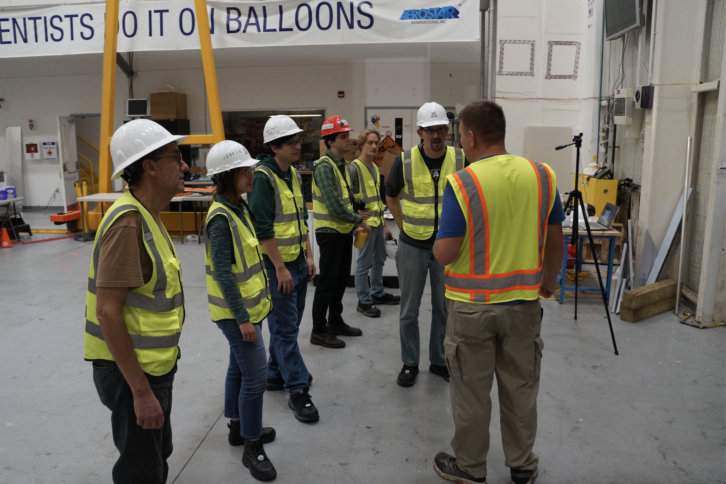 Members of the TIM flight crew waiting during an early-morning launch attempt. Left to right: Jay Alameda (UIUC), Dr. Jessica Zebrowski (UChicago), Dr. Ian Lowe (UArizona), Evan Mayer (UArizona), Brockton Brendal (UIUC), Dr. James Aguirre (UPenn). PC: Susie Zukosky (UIUC)