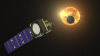 An artist's concept of the Pandora mission, seen here without the thermal blanketing that will protect the spacecraft, observing a star and its transiting exoplanet.